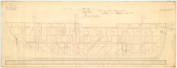 Inboard profile plan for HMS 'Alarm' (1845)