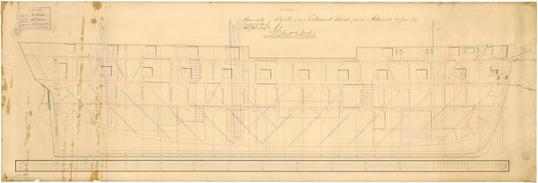 Inboard profile plan for HMS 'Alarm' (1845)