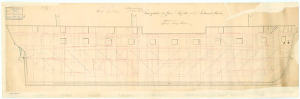 Inboard profile plan for HMS 'Eurydice' (1843)