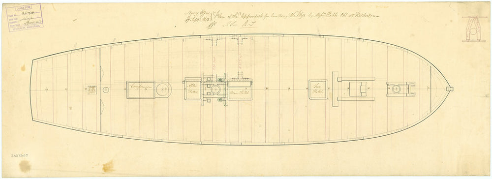 Upper deck plan for Wye (1814)