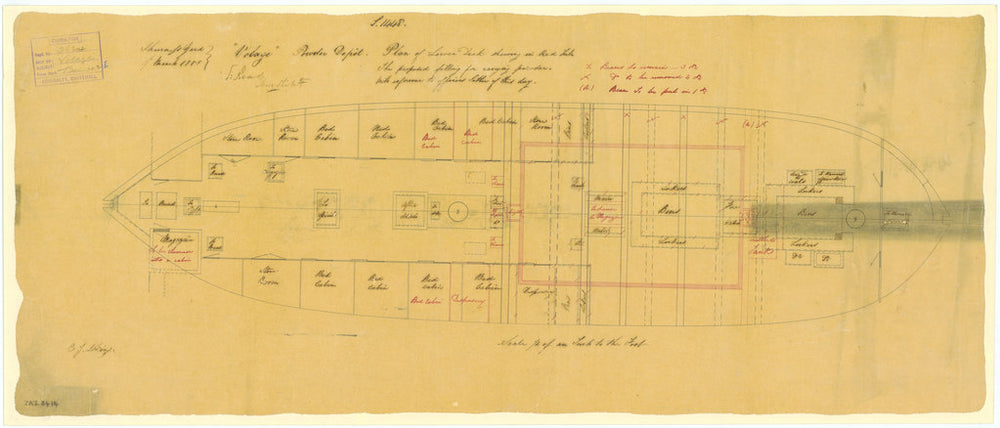 Lower deck plan for Volage (1825)