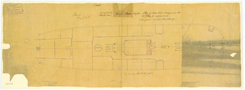 Main deck (upper deck) plan for Volage (1825)