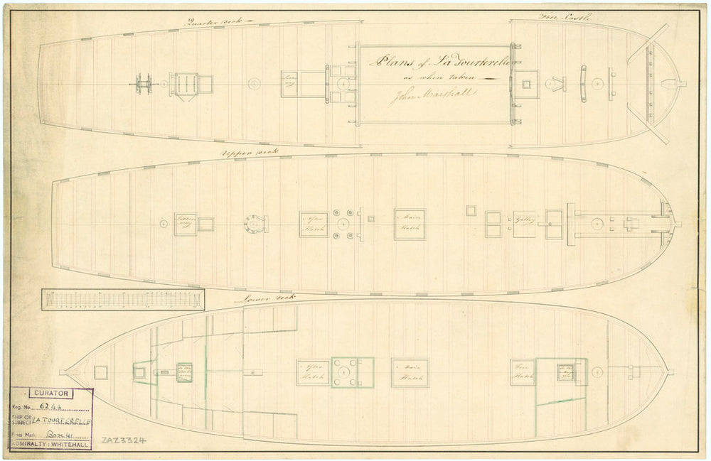 Plan showing the quater deck and forecastle of 'Tourterelle' (1795), ex French 'Tourterelle' (1794)