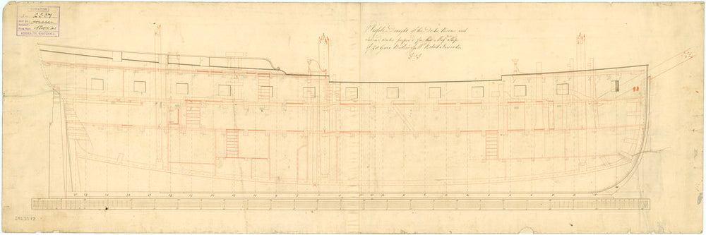 Plan showing the inboard profile plan as proposed for Hussar (1763)