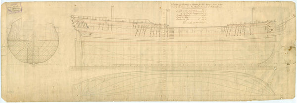 Plan showing the body plan, sheer lines and longitudinal half breadth for building Hussar (1763)