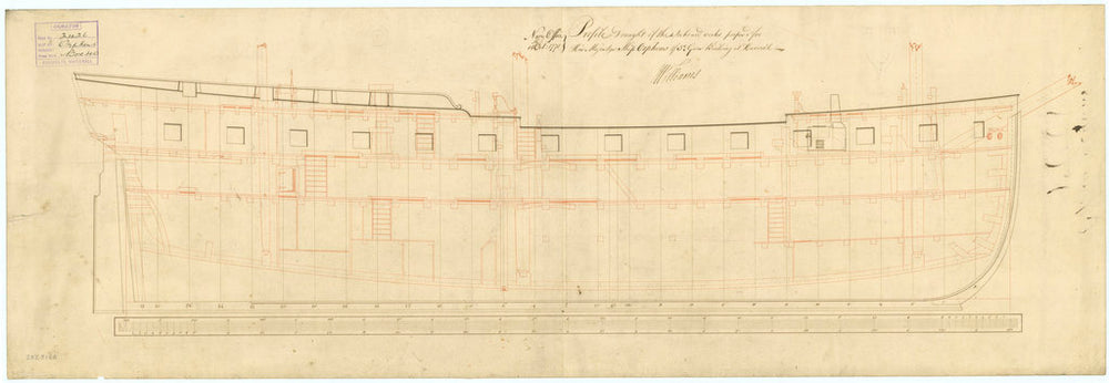 Inboard profile plan of 'Orpheus' (1773)