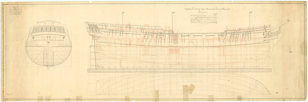 Lines and profile plan for 'Orpheus' (1773)