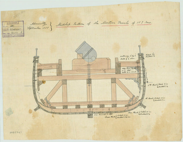 Plan of midship section for Redbreast (1855), Raven (1855) and Rocket (1855)