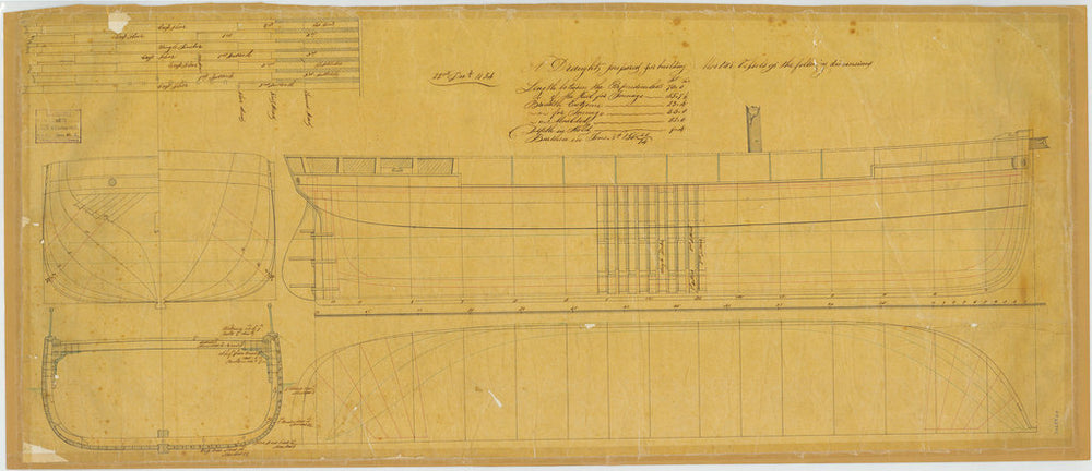 Lines plan for Redbreast (1855), Raven (1855) and Rocket (1855)