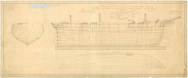 Lines & profile plan for HMS 'Arachne' (1847)