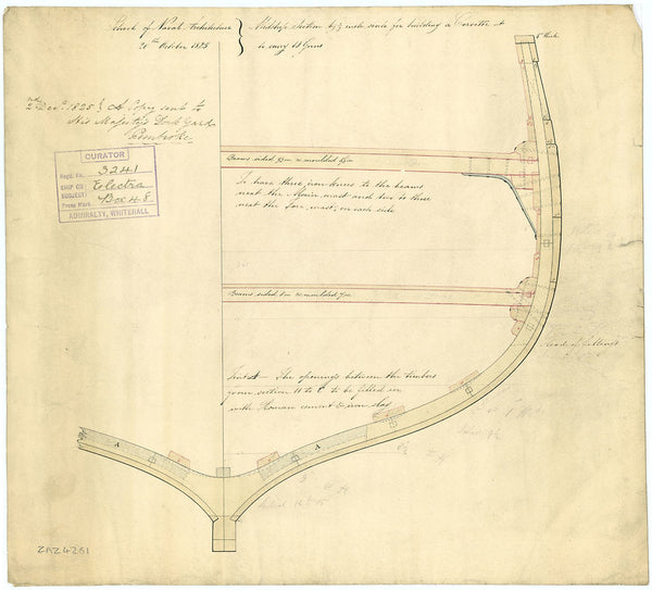 Midship section for 'Comet' (1828); 'Electra' (1837); 'Lighting' (1829); 'Orestes' (1824)