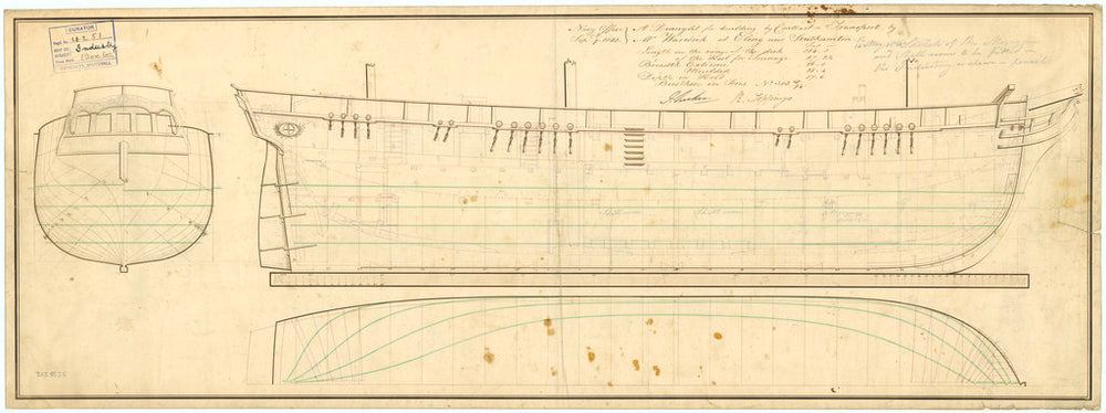 Lines & profile plan of the 'Industry' (1814)