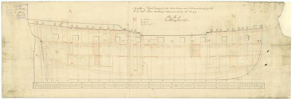 Inboard profile plan for HMS 'Zebra' (1780)