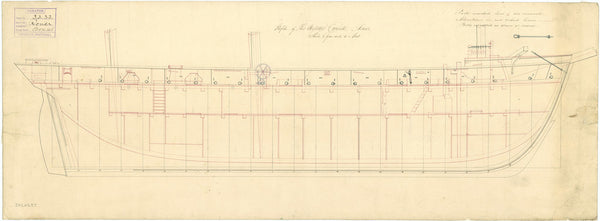 Inboard profile plan for HMS 'Rover' (1832)