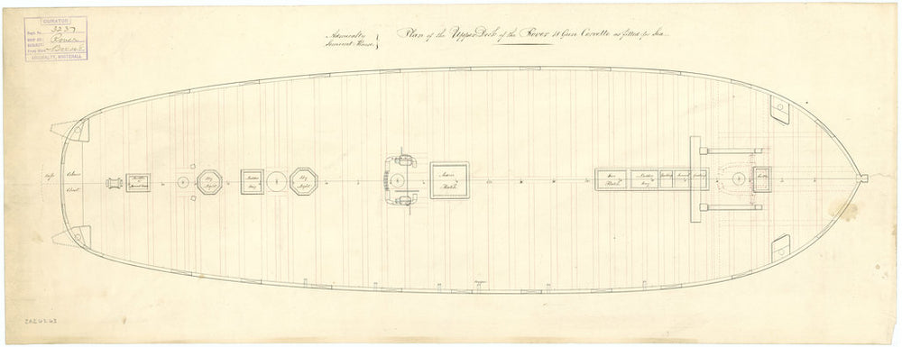 Upper deck plan for HMS 'Rover' (1832)