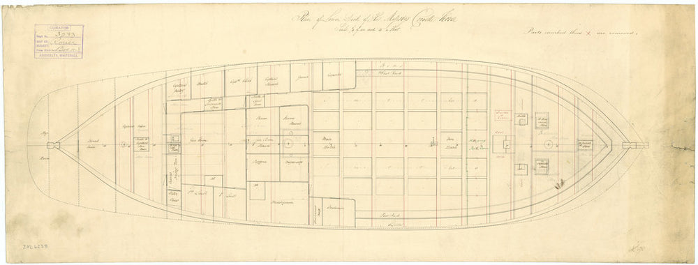 Lower deck plan for HMS 'Rover' (1832)