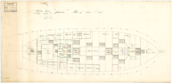 Lower deck plan for 'Jumna' (1848)