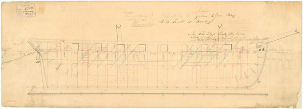 Inboard profile plan for HMS 'Jumna' (1848)