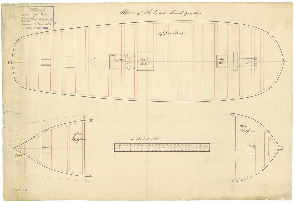Deck plan for HMS 'Vesuve' (1795)