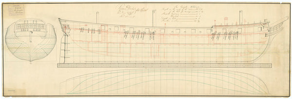 Lines & profile plan for HMS 'Gaiete' (1797) (also 'La Gayete')