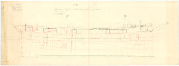 Inboard profile plan for 'Recruit', a brig