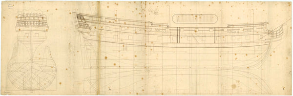 Lines & profile plan for HMS 'Oxford' (1674)