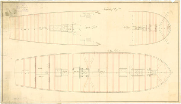 Upper deck plan for HMS 'Ariadne' (1776)