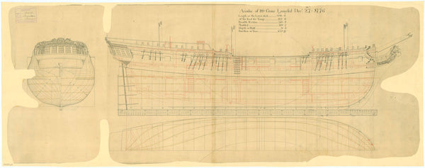 Lines & profile plan for HMS 'Ariadne' (1776)