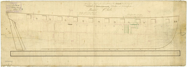 Inboard profile plan for HMS 'Mutine' (1806)