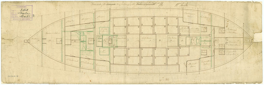 Lower deck plan for HMS 'Mutine' (1806)
