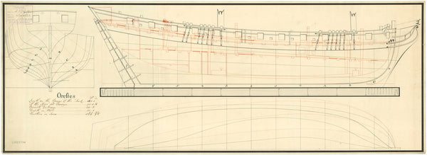 Lines and profile plan for 'Orestes' (1781)