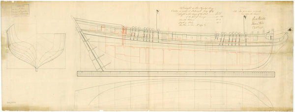 Lines and profile plan for 'Orestes' (1781)