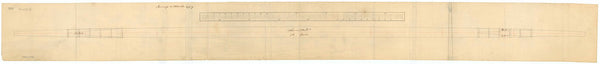 Plan showing the profile of the lower yard for a 74-gun ship illustrating the scarphing of each end of additional timbers. Scale: 1:24