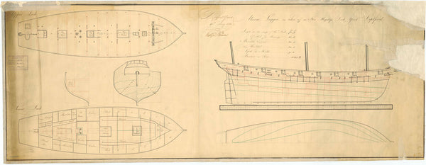 Lines & profile plan for HMS 'Alarm' (1810), a lugger