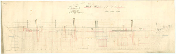 Inboard profile plan for HMS 'Alert' (1856), as proposed for Arctic service