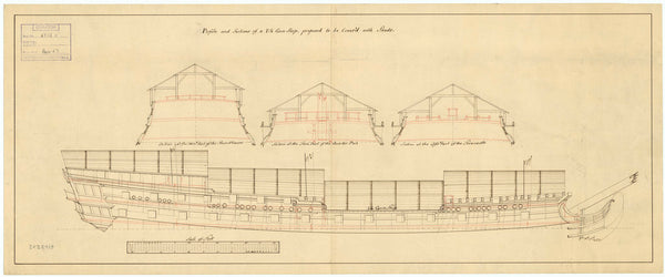 Profile and Sections plan for a 74 Gun Ship