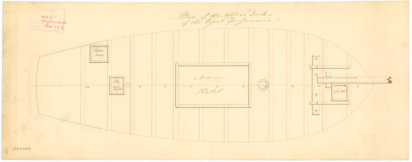 Upper deck plan for a 40 ton vessel for Jamaica