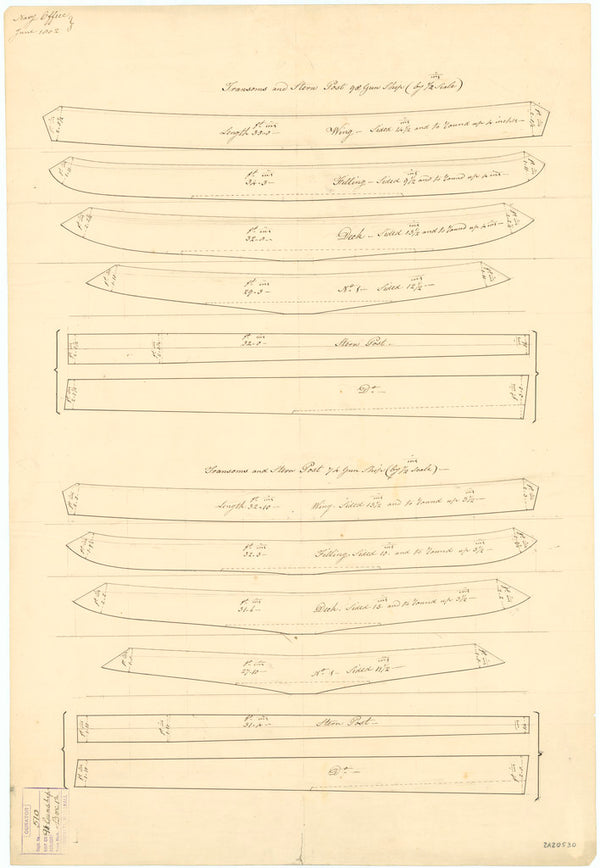 Transoms and stern post for 98-gun and 74-gun Ships