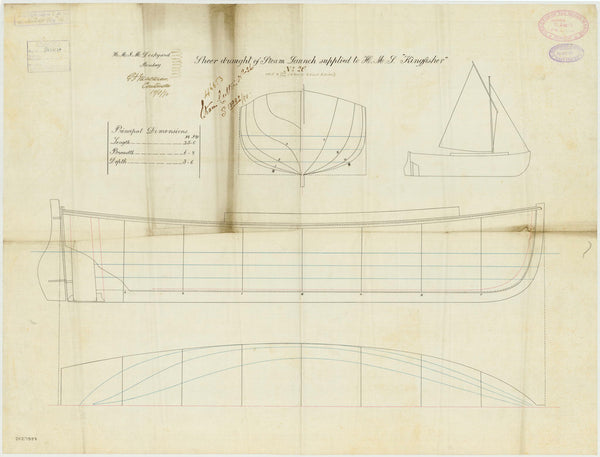 Lines plan for HMS 'Kingfisher', Steam Cutter no. 26