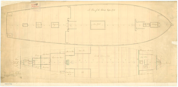 Upper deck plan for 'Pictou' (1814) (ex) 'Zebra' (1814)