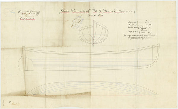 Lines plan for a 28ft Steam Cutter, No. 3