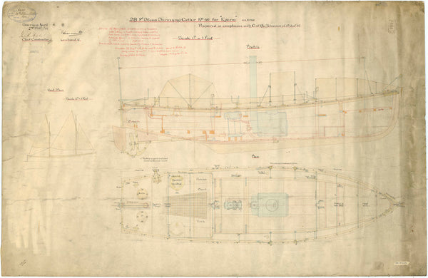 Lines & profile plan for 28ft Steam Surveying Cutter No. 46 'Egeria'