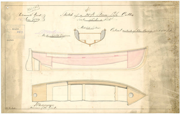 Profile and midship section for a 28ft Steam Life Cutter