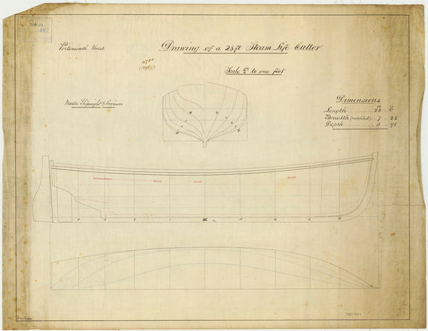 Lines plan for a 28ft Steam Life Cutter