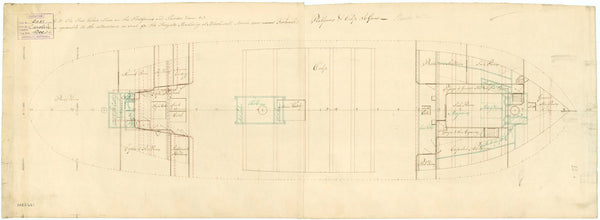 Platforms and Orlop deck plan for HMS 'Caroline' (1795), 36 guns