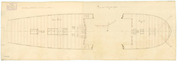 Quarter deck & forecastle plan for HMS 'Caroline' (1795), 36 guns