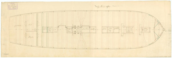 Upper deck plan for HMS 'Caroline' (1795), 36 guns