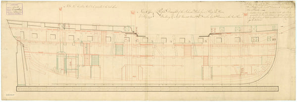 Inboard profile plan of 'Phoebe' (1795), 'Caroline' (1795) and 'Fortunee' (1800)