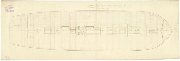 Upper deck plan for HMS 'Doris' (1795), 36 guns