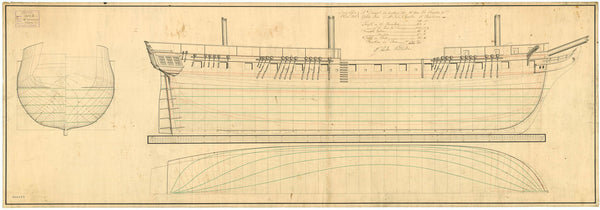 Lines & profile plan for 'Escorte' (captured 1757)